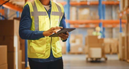 Addetto alla logistica con tablet