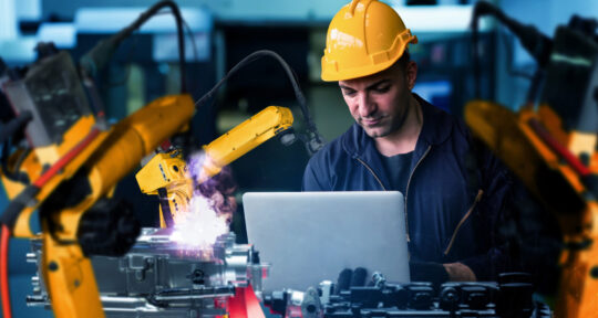 Operaio lavora su produzione su commessa